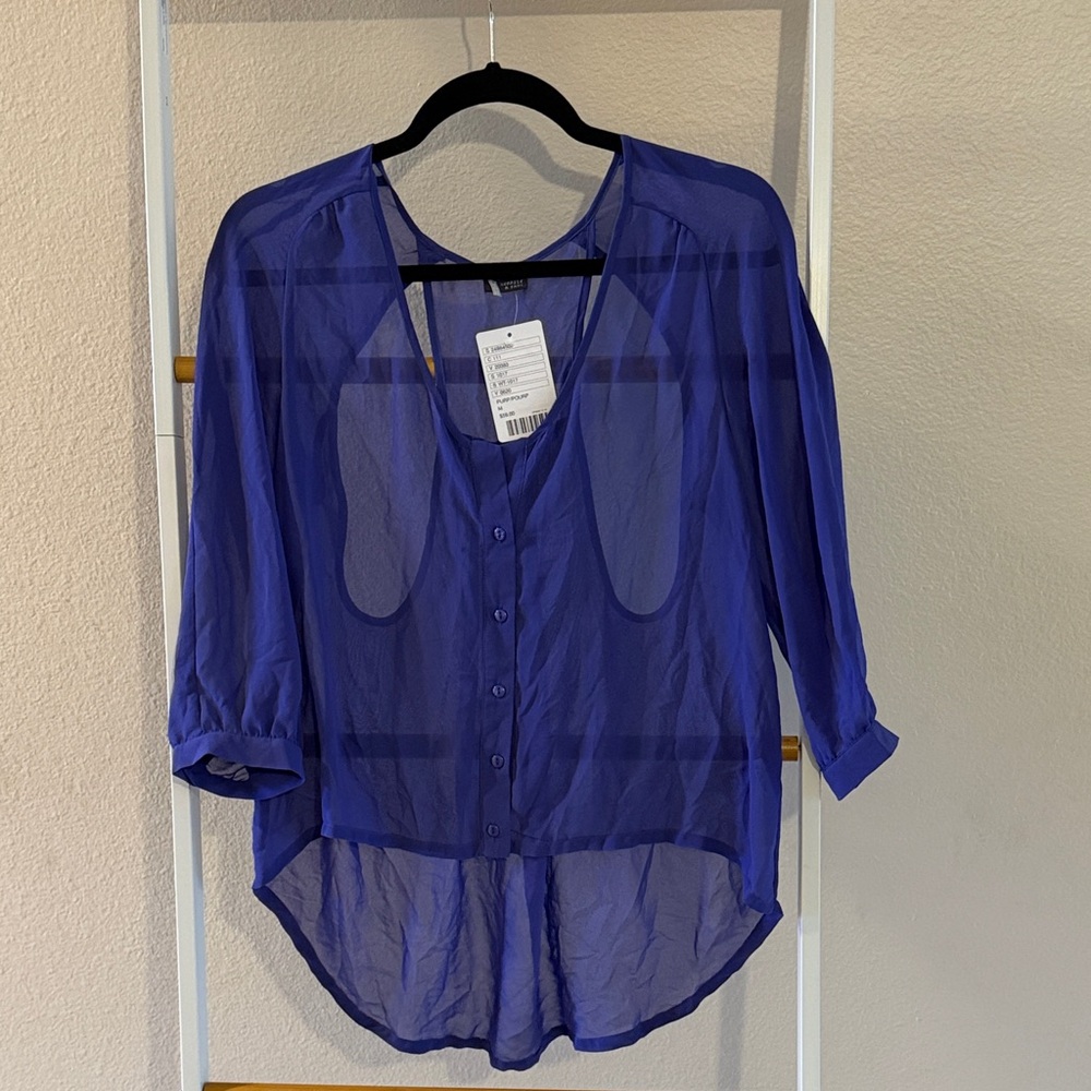 Sparkle & Fade Deep Blue Sheer Blouse
